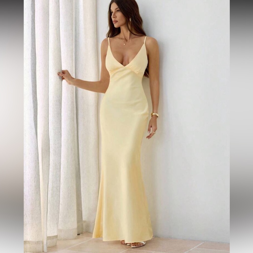 Satin Yellow Dress - Tall M